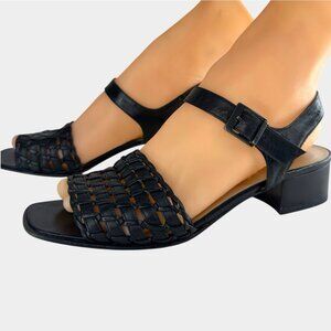 Salvatore Ferragamo Italy Black Leather Block Heel Strappy Women Sandals SZ 7 US